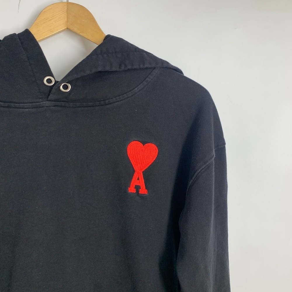 Ami Paris Black Ami de Coeur Heart Logo Hoodie Sweatshirt‎ Mens Size L - Picture 3 of 10